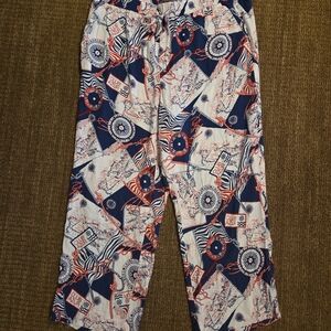 Talbots Nautical Print Wide Leg Pants XL Rayon Like New